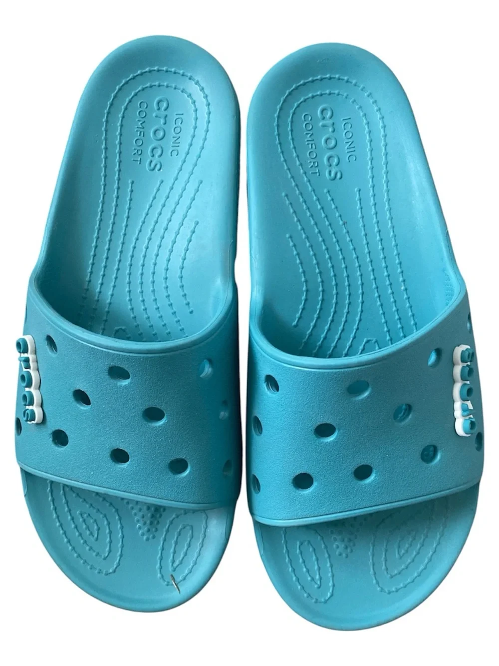 Mens Crocs Classic Slide Sandals in Teal Blue